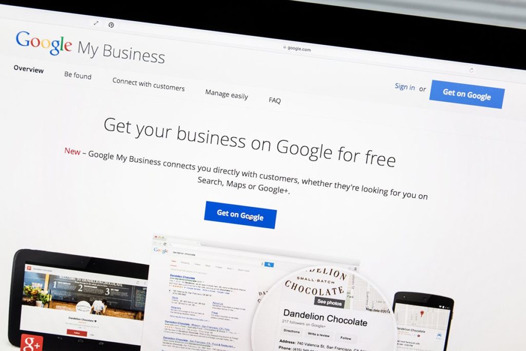 Un écran d'ordinateur ouvert sur la section Google My Business d'une entreprise