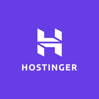 Logo Hostinger sur fond bleu. Hostinger est un hebergement wordpress mutualisé