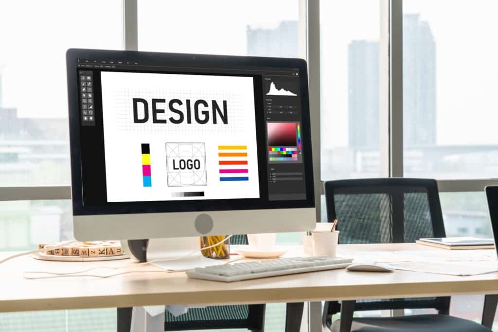 L'écran d'un ordinateur affichant l'interface d'un logiciel de création graphique.
