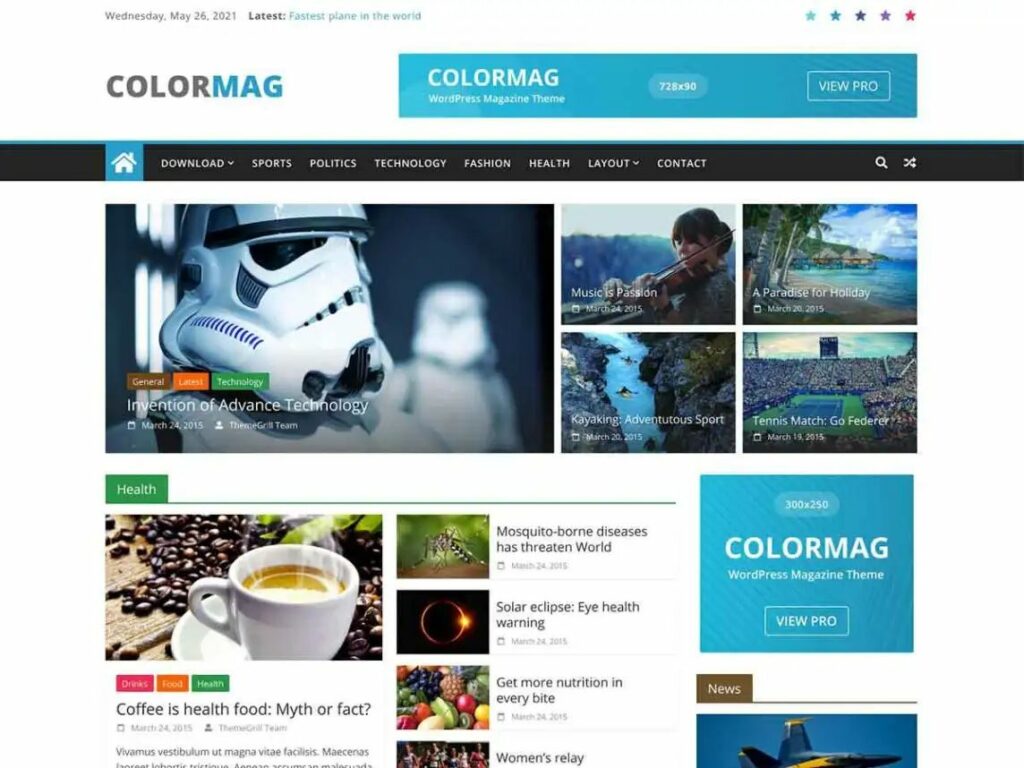 capture d'écran du site internet du thème gratuit colormag pour wordpress