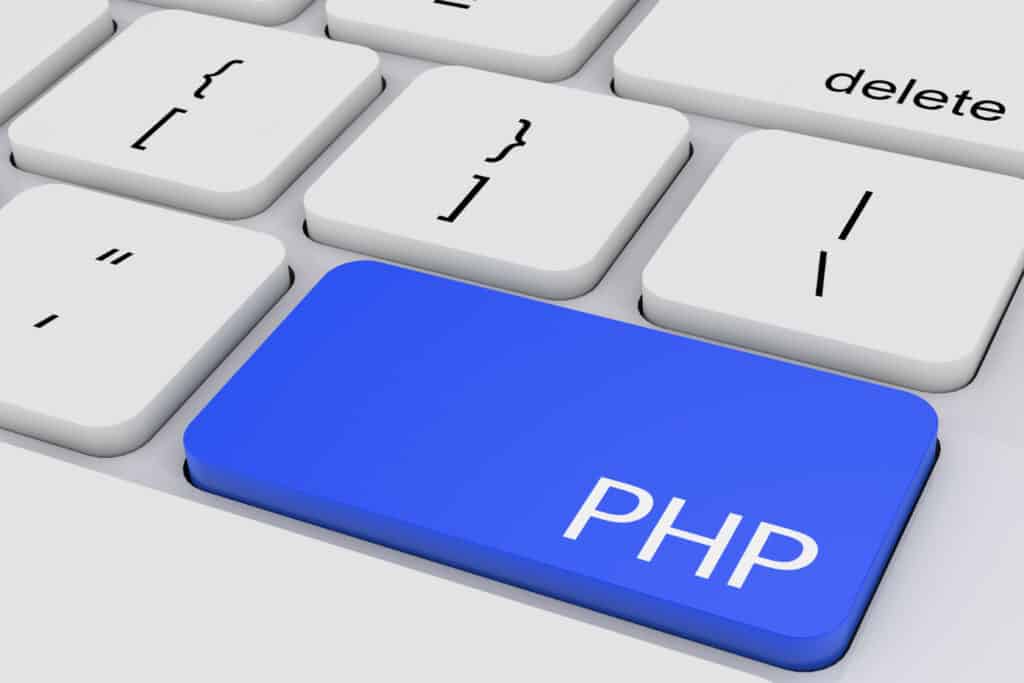 Représentation d'un clavier avec une grosse touche bleue qui signifie "PHP"