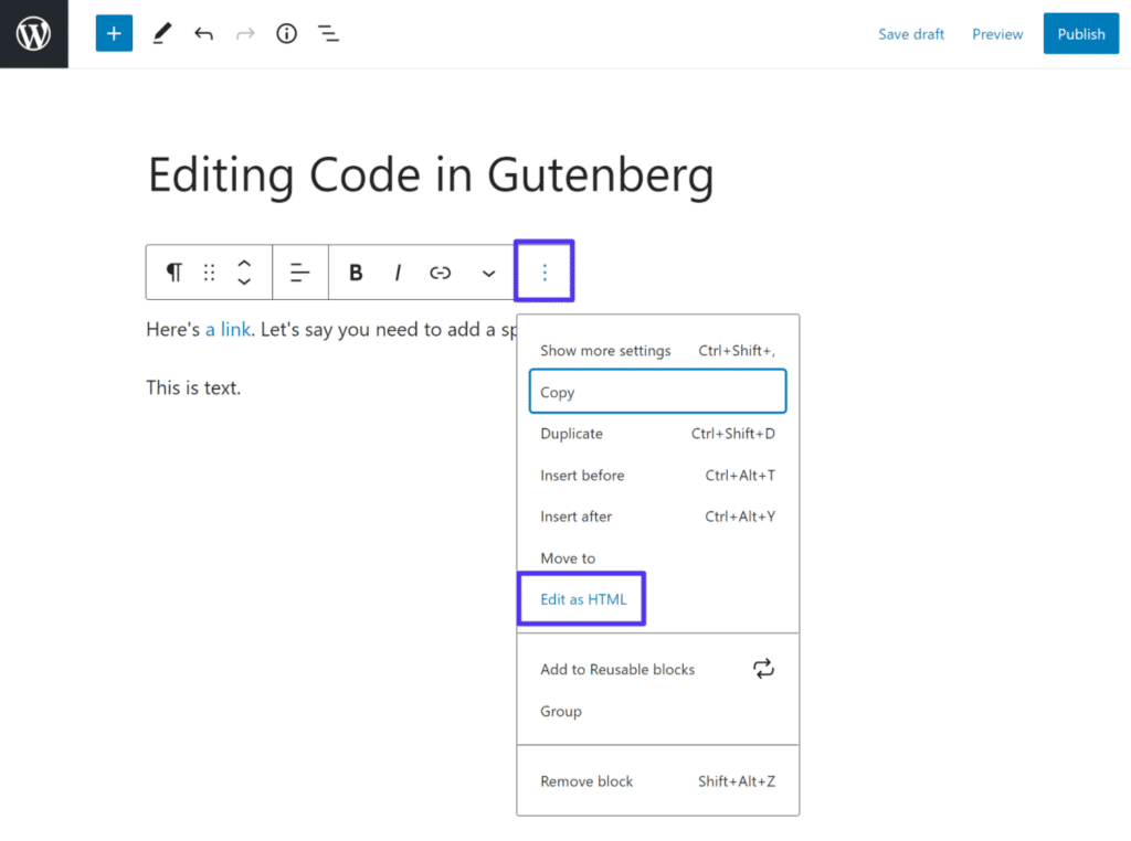 Editeur de code Gutenberg