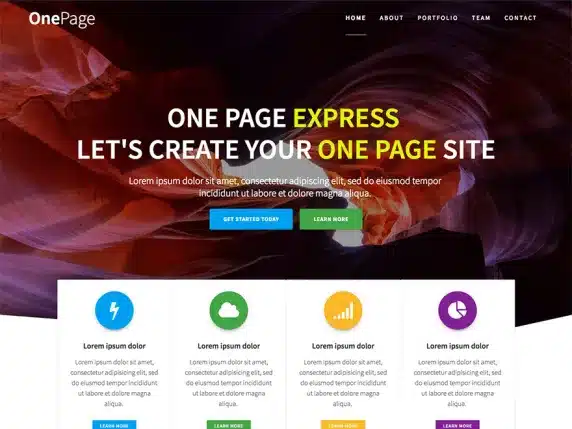 Capture d'écran du thème Wordpress "One Page Express"