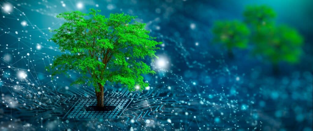 Un arbre qui pousse dans un univers numérique